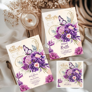 Butterfly Lila Blommigt Rosa Girl Baby Shower Inbjudningar