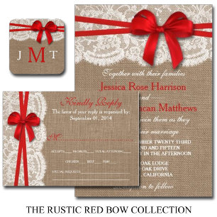 Rustic Red Bow Bröllop Collection Inbjudningar
