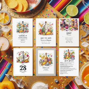 Roligt Tacos och Tequila Bröllop med Monogram Flas Inbjudningar