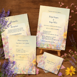 Pastel Wildblomme Meadow Barn Bröllop OSA Kort