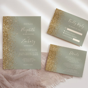 Sage Grön Guld Glitter Kant Bröllopsdetaljer Tilläggskort