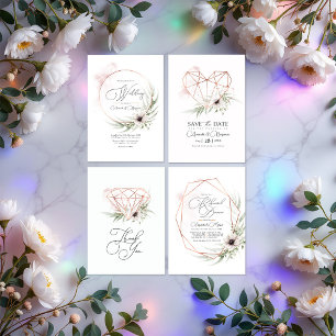 Rustic Elegance Bronze Geometric Blommigt Bröllop Tack Kort