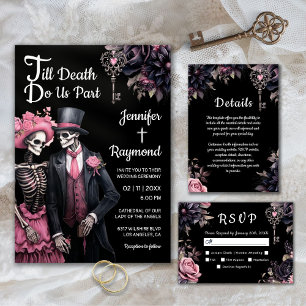 Till Död gör vi del   Skeletons Gothic Bröllop Inbjudningar