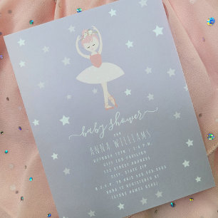 Ballerina Baby Shower Lila Flicka Inbjudningar