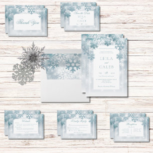 Dusty Blue Snowflake Modern Bröllop OSA Kort