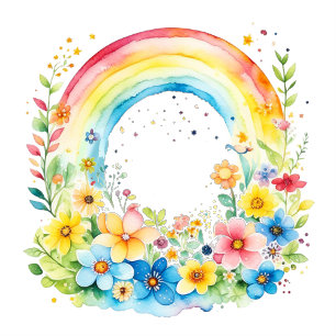 Watercolor Rainbow and Flowers Det är en flicka Fyrkantigt Klistermärke