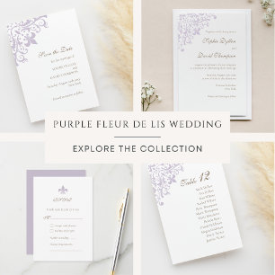 Lila Fleur de Lis Design Bröllop OSA Kort