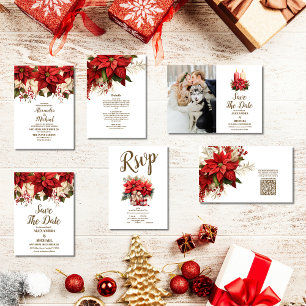 Rustic Gräs Poinsettia Blommigt jul Bröllop OSA Kort
