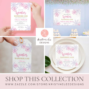 Winter Wonderland Baby Shower Rosa Girl Snöflingor Inbjudningar