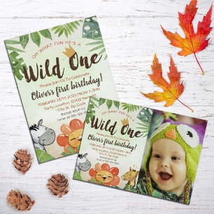 Vild 1, Safari First Birthday, Foto Inbjudningar
