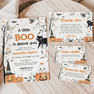 Halloween Little Boo Pumpkin Cute Baby Shower Tack Kort
