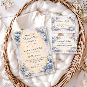 Vintage Blåbärs Blommig Bebis Shower Inbjudningar