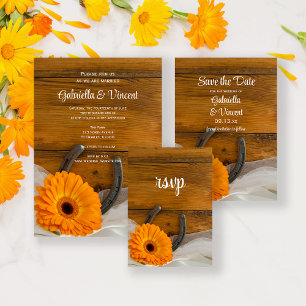 Orange Daisy Horseshoe Landsbyggsbröllop OSA kort