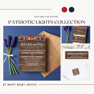 Patriotic Ljus Fjärde juli Banner Bröllop Inbjudningar