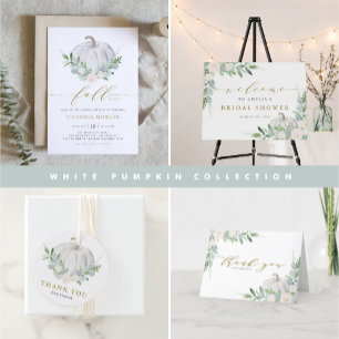 Vita pumpa och Greenery Autumn Baby Shower Tack Kort