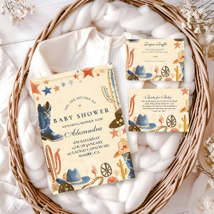 Neutral västerländsk cowboy-babyshower inbjudningar