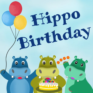 Cute Tecknad Hippo Birthday Tack du-kort Kort