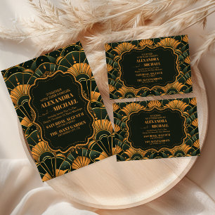 Photo Art Deco Bröllop Diamond Guld och Grönt Tack Kort