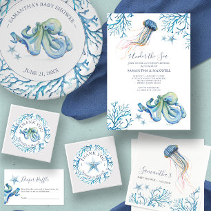 Budgeterad vattenfärgsbabyskor under havstemat