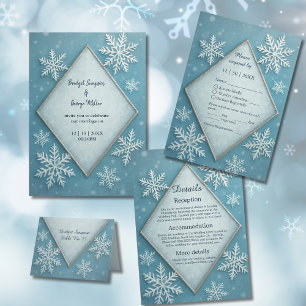 Winter Wonderland Blue Snowy Romantic bröllop OSA Kort