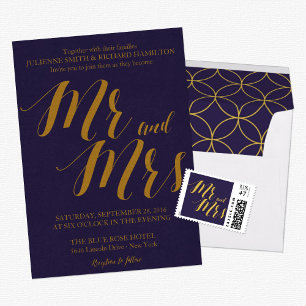 Chicen Navy Blue Rustic Mr. och Gay Bröllop Inbjudningar