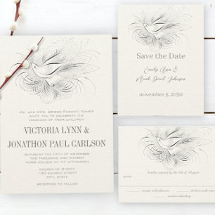 Inbjudan till Pen Flourish Vintage Love bird Weddi