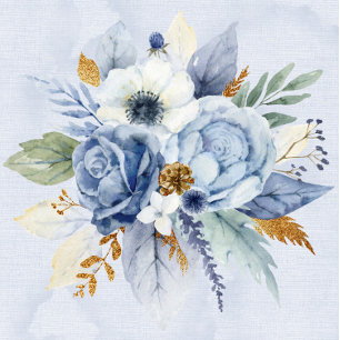 Dusty Navy Blue Guld Watercolor Peony Chic Bröllop Inbjudningar