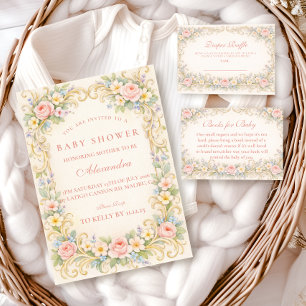 Rosabränd trädgård barock baby shower pappersservett