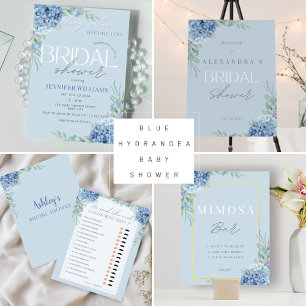 Dusty Blue Blommigt Hydrangea Mimosa Pub Shower Poster