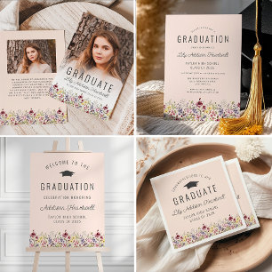 Boho Wildflower Rosa Fotografi Examensbevis Annons Inbjudningar