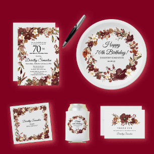 Burgundy Mauve Ivory Fall 70:e födelsedag Tack Kort