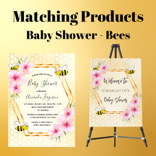 Humlebi honungskaka blommig baby shower inbjudan