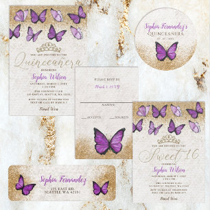 Rustik Vintage Lila Guld Butterfly-bärbar dator Anteckningsbok
