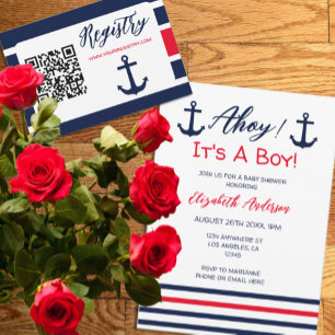 Ahoy, det är en pojke! Nautical Baby Shower Inbjudningar