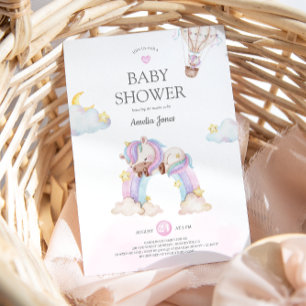 Vattenfärgad Unicorn och Rainbow Baby Shower Invit Inbjudningar
