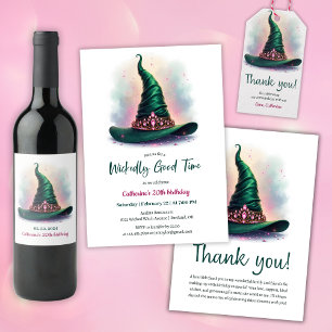 Magic Rosa Krona & Grönt Witch Hat Birthday Tack Kort