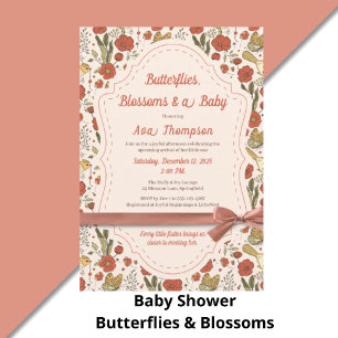 Baby Shower   Fjärilar & Blommor Poetisk Blomma Rund Kudde