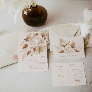 Boho Terracotta Pampas Grass Elegant bröllop Inbjudningar