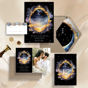 Celestial Guld Black Duality Måne Bröllop Inbjudningar
