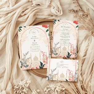 Traditionell Elegant Blommig Islamisk Bröllop Tack Kort