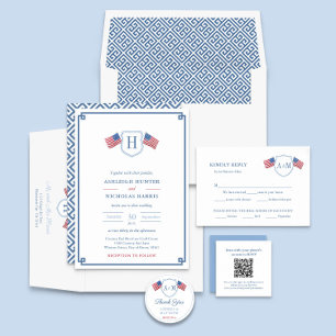 Preppy USA Flag Monogram Bröllop Favör Tack Runt Klistermärke