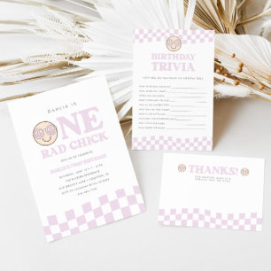 Groovy Girl Checkated Lycklig Ansikte   Första föd Tack Kort