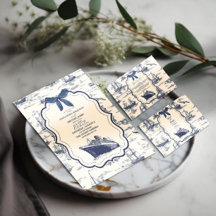 Chic Nautical Toile de Jouy Bow Bröllop Inbjudningar