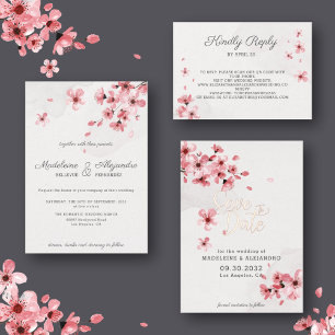 Chic för QR Rosa-körsbärsblommar, bröllop OSA Kort
