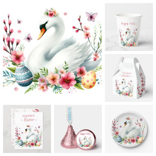 Påskägg Watercolor Svan Cherry Blommars Vykort