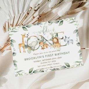 Chic Jungle Animals Greenery Drive by Baby Shower Inbjudningar