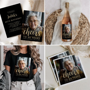 Anpassningsbar Photo Cheers 80:e Födelsedagsfesten T Shirt