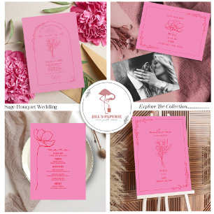 Vintage Blommigt Rustic Rosa + Redd QR Code Bröllo