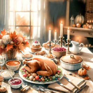 Illustration av Thanksgivingen Vattenfärg Fototryck
