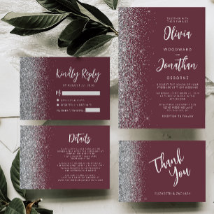 Modern Burgundy Silver Glitter Kant OSA Kort